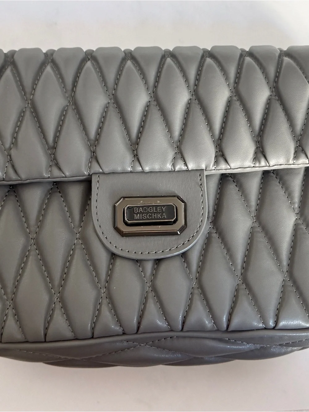 Badgley Mischka Quilted Silver-Gray Crossbody Bag